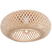Steinhauer - Deckenleuchte Wohnzimmerlampe Holzleuchte, Deckenlampe aus Bambus, Korbgeflecht, beige, bauchig, Natur, 1x E27 Fassung, DxH 40x16,5 cm