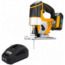 JCB - Sierra de calar inalámbrica 18 v 2 Ah, herramienta de corte para madera y acero, velocidad de hasta 2500 rpm, agarre en t, incluye batería y