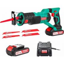 Hychika - Sierra Sable Inalámbrica, Sierra de Sable 18V, Sierra Alternativa de Batería, 2 Baterías 2.0Ah, Velocidad Variable de 0-2800 rpm, 4 Hojas