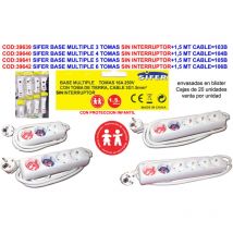 Sifer - Multiple Base 5 Steckdosen ohne Schalter mit 1,5 Meter Kabel 105B