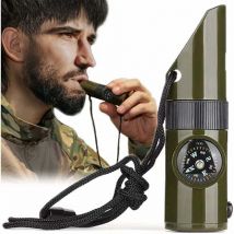 Sifflet De Survie D'urgence, Sifflet 7-en-1 Avec LED, Boussole Et Thermomètre, Sifflet Multifonctionnel Avec Lanière Pour L'extérieur, L'alpinisme,