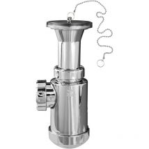 Riuvert - Sifón botella con con válvula extensible, tapón y cadena R-54L Medidas: 1.1/4'