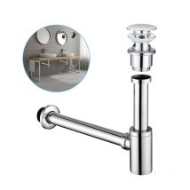 Ubeegol - Sifón para Lavabo y Juego de Desagüe de Lavabo en Acero Inoxidable con Función de Rebose Automático, Desagüe Pop-up, Universal