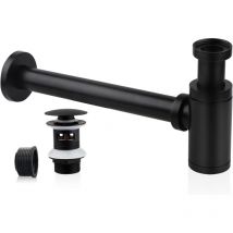 Lablanc - Sifón universal de acero inoxidable con tapón para fregadero, 1 1/4 x 32 mm, sifón de baño, tubo metálico, sifón ajustable, color negro