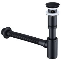 Ubeegol - Sifone per Lavabo con Tappo - Sifone Universale e Tappo di Scarico per Lavabo Nera opaca da 1/4 x 30 mm, Sifone Pop-up, Scarico e Tappo del