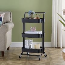Sifree - Chariot de Service Desserte, Chariot de Cuisine avec Panier de Rangement à 3 Tablettes, Chariot de Rangement à roulettes, Convient pour