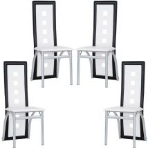 Sifree - Lot de 4 chaises de salle à manger-Simili Blanc/noir-Style contemporain-six trous