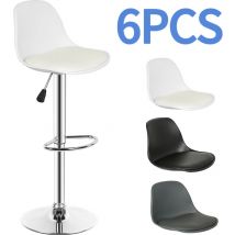 Sifree - Tabouret de Bar Chaise de Comptoir, Ensemble de 6 chaises de Bar Réglable en Hauteur, Rotatif, Tabouret de Travail en Cuir synthétique Blanc