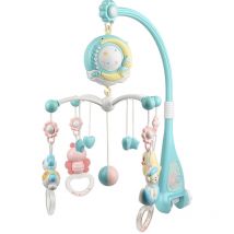Mobile Musical pour Lit Bébé Télécommandé Projection de Lumières Musiques Jouets Rotatifs - Bleu - Sifree