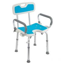 Swanew - Siège de douche réglable en hauteur tabouret de douche antidérapants charge max.136 Kg alu hdpe blanc Bleu Accoudoir réversible