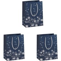 GT111 Premium Borsa natalizia piccola, Silver Snowflakes, 17,5 x 23 x 10 cm, carta, 210 g, 3 pz - Sigel