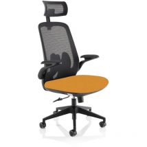 Sigma Executive Bespoke Fabric Seat Senna Yellow Mesh Chair with Folding Arms