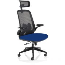 Sigma Executive Bespoke Fabric Seat Stevia Blue Mesh Chair with Folding Arms