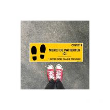 Signaletique au sol adhesive special COVID.19 . merci de patienter ici. Distance de 1m . - Distance de 1m