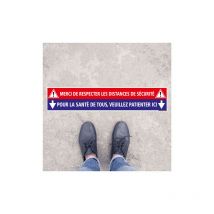 Signalisation sol covid coronavirus . lot de 2 bandes de signalisation sol adhesives . merci de respecter les distances de secur
