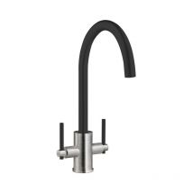 Prima - Coloured Swan Neck Dual Lever Kitchen Sink Mixer Tap - Black/Brushed Steel