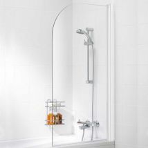 Signature - Classic Single Panel White Framed Curved Hinged Bath Screen 1400mm h x 800mm w - 6mm Glass