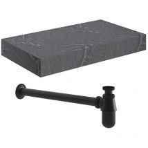 Grove Wall Hung Basin Shelf with Black Bottle Trap 800mm Wide - Grey Marble - Signature