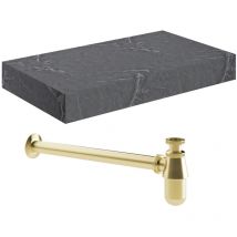 Signature - Grove Wall Hung Basin Shelf with Brushed Brass Bottle Trap 800mm Wide - Grey Marble