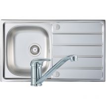 Prima 1.0 Bowl Kitchen Sink with Sink Tap and Waste Kit 860mm L x 500mm W - Stainless Steel