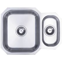1.5 Bowl Undermount Kitchen Sink with Waste Kit 595mm l x 460mm w - Stainless Steel - Prima