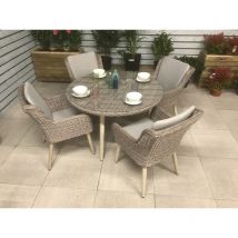 Signature Weave - Danielle Wicker Round 4 Seater Dining Set Chairs Table Grey