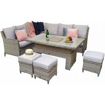 Signature Weave - Edwina Wicker Corner Sofa Gas Lift Dining Table Ice Bucket Grey