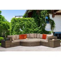 Signature Weave - Jessica Wicker Large Corner Sofa & Footstool & End Tables Brown