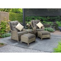 Signature Weave - Meghan Wicker 2 x Reclining Chair Lounger Footstool Table Set