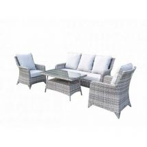 Signature Weave - Sarah Wicker 5 Seater Sofa Arm Chair Coffee Table Set Grey