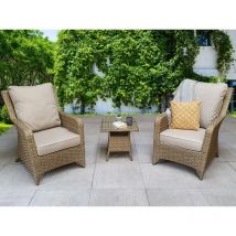 Signature Weave - Sarah Wicker High Back Lounge Arm Chair Side Table Set Natural