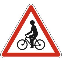 Signaletique.biz France - Panneau de signalisation danger - Débouché de cyclistes de droite ou de gauche - Triangulaire - Gamme Bretagne - Classe 1