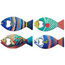 Ouvre-bouteille magnétique en forme de poisson - Lot de 4 ouvre-bouteilles originaux pour cadeaux et décoration nautique