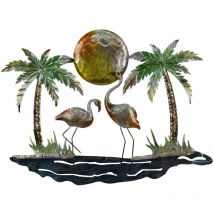 Fenicotteri decorativi in ​​metallo, ornamento da parete, casa, ufficio, soggiorno, camera da letto