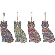 Pendentif Chat Multicolore pour Femme - Bijoux Métal Vertical/Horizontal - Cadeau Original et Amusant