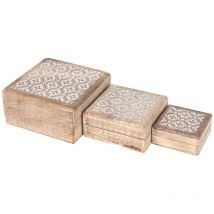 Décoration de boîte et de bijoutier Boîtes rustiques 3 unités Boîtes et bijoux marron 18x18x8cm 28509 - Signes Grimalt