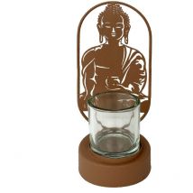 Décoration de Portavelas Bouddha avec supports en verre avec porte-verre en verre et brun 27x10x12cm 27532 - Signes Grimalt