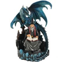 Zaubererfigur mit epischem Drachen aus Kunstharz für Fantasy-Dekoration und mystische Kunstsammlung