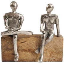 Signes Grimalt - Figurines de table bohème grises sans banc en aluminium et bois de manguier