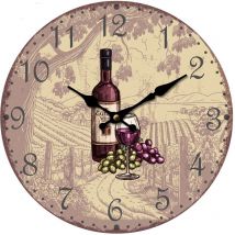 Signes Grimalt - Horloge Ronde Raisin Et Vin Orange 34x34x4cm - Décoration Murale Vintage