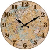 Signes Grimalt - Map Clock Horloges Rondes Orange 34x34x4cm Décoration Murale Vintage