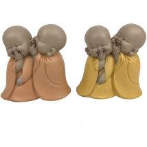 Secret Monks Figur 2U Buddhas Orangefarbene Buddha-Figur – 12 x 12 x 7 cm - Signes Grimalt