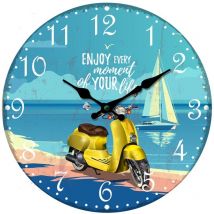 Orologio da moto rotondo blu - 34x34x4 cm vintage Decorazione murale Progettazione della mappa del mondo - Signes Grimalt