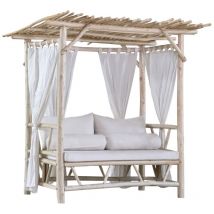 Canapé en bois de teck avec auvent pour jardin, terrasse ou intérieur, design élégant et fonctionnel, idéal pour se détendre et décorer