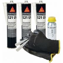 Sikaflex 521 Uv Grau 3x 300ml Kleb- Und Dichtstoff Mit Aktivator 205 - Zur Abdichtung Von Aluminium, Stahl Und Kunststoff