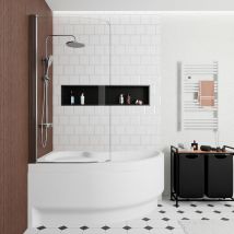 Siko - 150x100 cm Fortuna Plus asymmetrische Badewanne aus Acryl, links + Schürze + Badewannenabtrennung + Füße, weiß (FO1500LPLUS-SETP