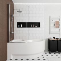 160x100 cm Fortuna Plus baignoire d'angle en acrylique, gauche + tablier + pare-baignoire, pieds, blanc (FO1600LPLUS-SETP1) - Siko
