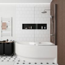 Siko - 170x100 cm Bañera asimétrica Fortuna Plus en acrílico, recta + delantal + protector contra salpicaduras + patas, blanco (FO1700P