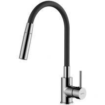 Siko - Miscelatore da cucina a memoria di forma, 2 tipi di getto con doccetta estraibile, curva in silicone nero ( BSLPRO290C2F)