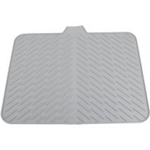 Groofoo - Silicone Dish Drying Mat with Built in Drain Lip Prevent Water Build Up Drying Pad Tray for Kitchen Grey